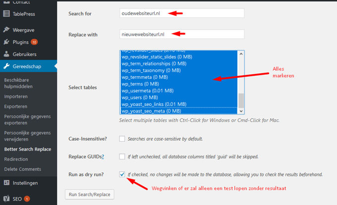 Better Search Replace instellen Better Search Replace instellen