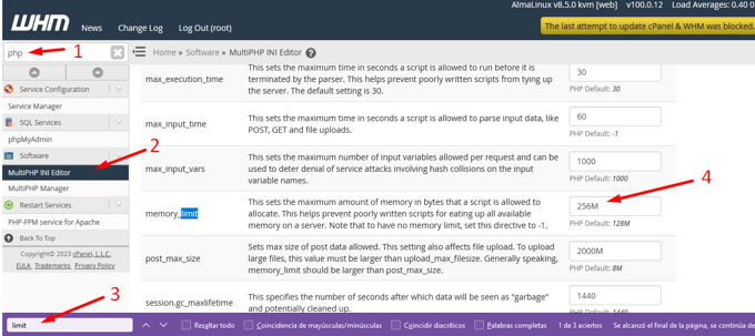 Geheugenlimiet WordPress verhogen met WHM Geheugenlimiet WordPress verhogen met WHM