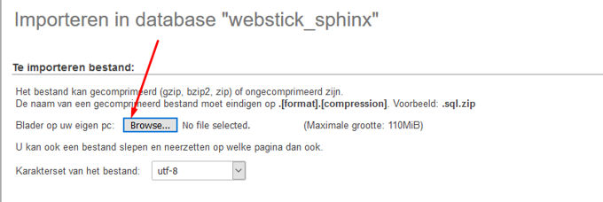 Database importeren met phpmyadmin 2 Database importeren met phpmyadmin 2