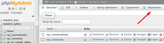 Database importeren met phpmyadmin Database importeren met phpmyadmin