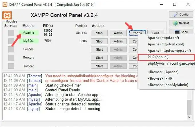 Waar is php.ini in Xampp?