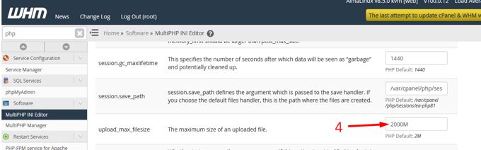 WordPress Max Upload Grootte WHM MultiPHP INI Editor 2 WordPress Max Upload Grootte WHM MultiPHP INI Editor 2